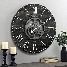 Industrial FarmHome Round Over sized Wall Clock in Rustic Black