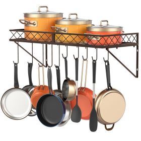 Farmhouse Wall Mounted 10 Hook Pot Rack Organizer Storage - Bronze