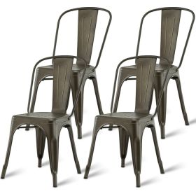 Set of 4 Stacking Metal Bistro Dining Chairs in Copper Finish with Wide Seat