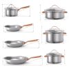 11 Piece Stainless Steel Kitchen Cookware Set Gold Handles