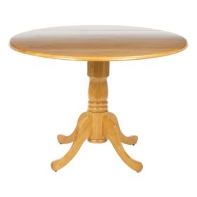 Round 42-inch Drop-Leaf Dining Table in Oak Wood Finish