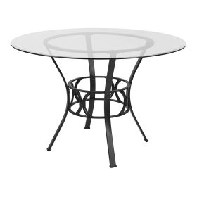 Contempory 45-inch Round Glass Dining Table with Black Metal Frame