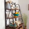 Durable Metal and Wood Bakers Rack with Classic Wicker Basket Storage