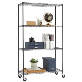 Heavy Duty Black Steel 4-Tier Shelving Unit with Locking Casters