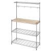 Modern Bakers Rack in Chrome with Removable Wood Cutting Board