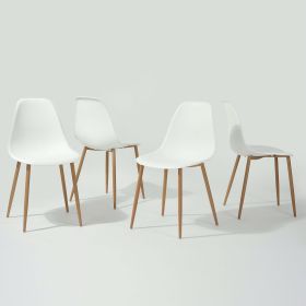 Set of 4 Modern Mid Century Style Dining Chairs in White with Wood Finish Legs