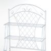 White Metal Bakers Rack with 5-Bottle Wine Rack and Wooden Work Shelf