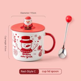 Christmas Mug Creative Cute Cartoon Ceramic Cup (Option: Pattern C Red With Cover Spoon-301to400ml)