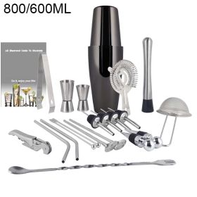 Boston Cocktail Shaker Bar Tools Wine Mixer Set (Option: Black-800or600ml No Rack)