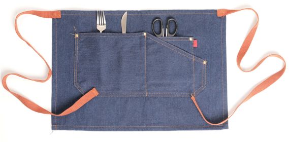 Baked Denim Canvas Leather Short Apron (Option: O Blue)