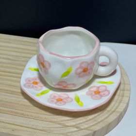 Hand-painted White Clouds Coffee Set Hand-pinching Irregular (Option: Pink Small Flower-250ml)