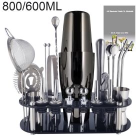 Boston Cocktail Shaker Bar Tools Wine Mixer Set (Option: Black-800or600ml Rack)