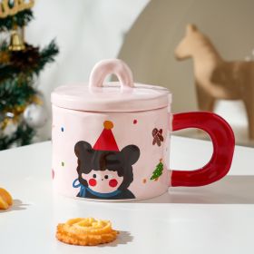 Cute Happy Girl Mug Candy Color Ceramic With Lid Household (Option: Pink-300ml)