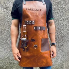 Bottle Cover Multi functional Oil-proof Work PU Leather Waterproof Apron (Option: PU Leather Brown-Average Size)