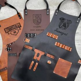 Bottle Cover Multi functional Oil-proof Work PU Leather Waterproof Apron (Option: PU Leather Dark Brown-Average Size)