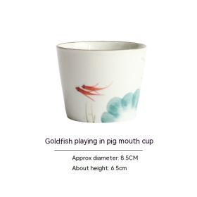 Japanese Ceramic Tableware Straight Cup (Option: Goldfish Playing In Water-150to200ml)