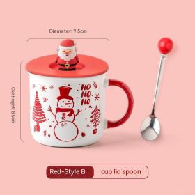 Christmas Mug Creative Cute Cartoon Ceramic Cup (Option: Pattern B Red With Cover Spoon-301to400ml)